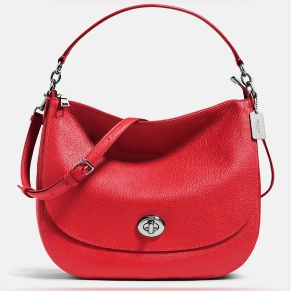 COACH Red Turnlock Hobo in Polished Pebble Leather NEW!